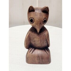 Handcarved Wooden Owl Figurine 5.5 Inches Height #2